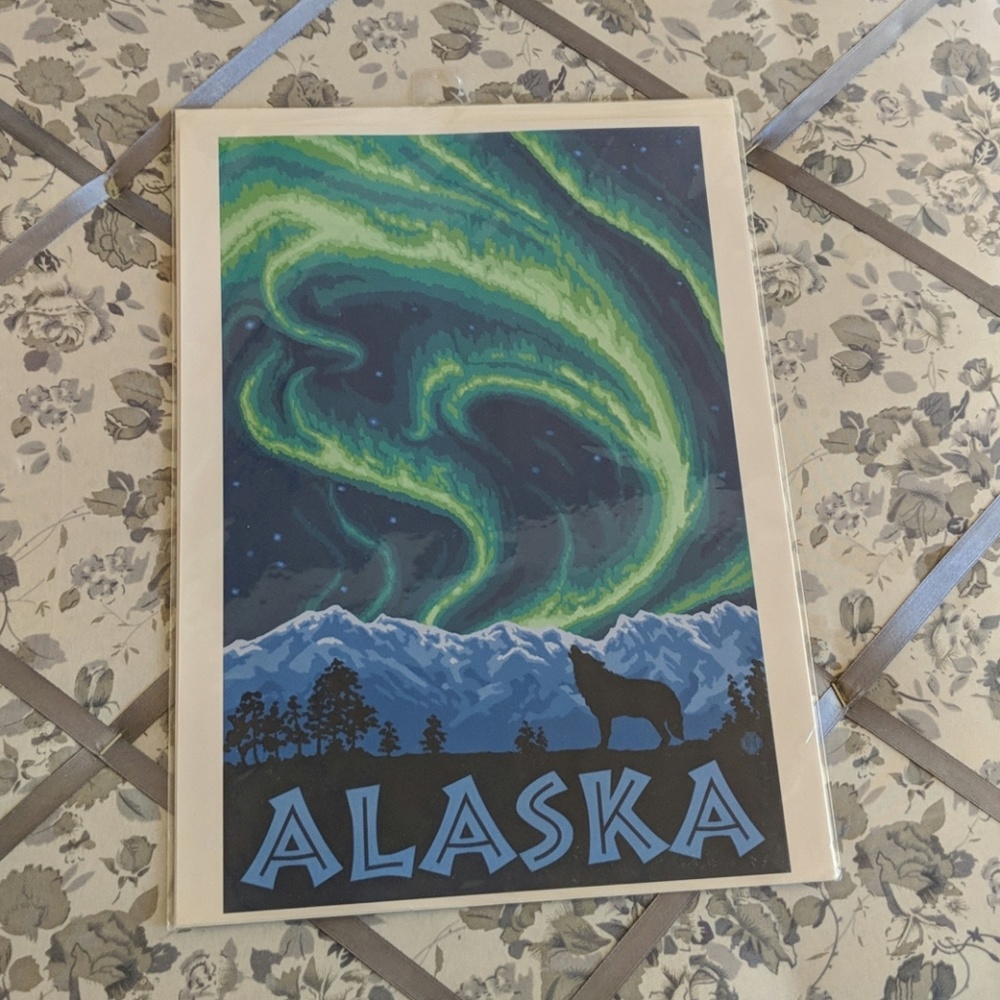 9X12 Alaska Northern Lights w Wolf poster
